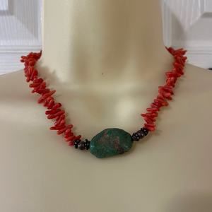 Coral and Jade Choker Necklace